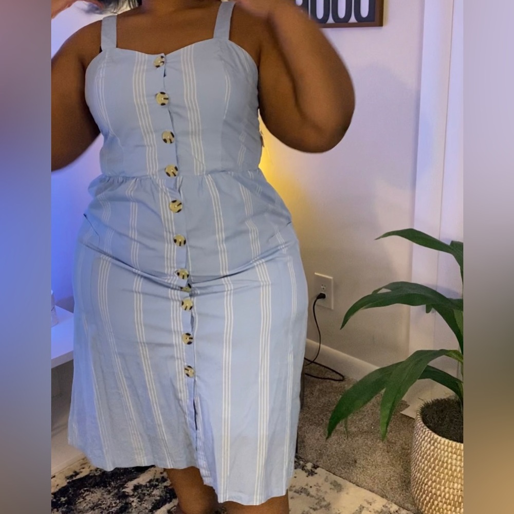 Blue/White Striped Button Dress - Time And Tru (XXL)